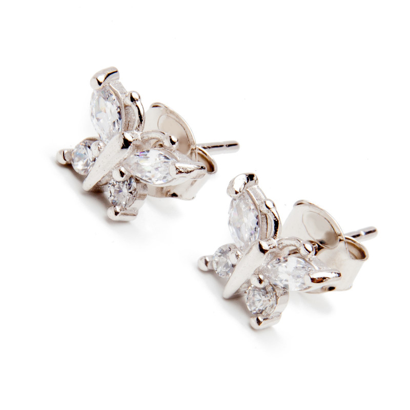 Srebrne kolczyki 925 motyl cyrkonie