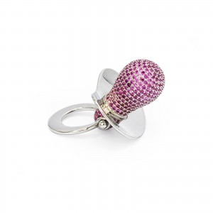 Srebrny smoczek 925 Różowe Cyrkonie Pamiątka Chrzest