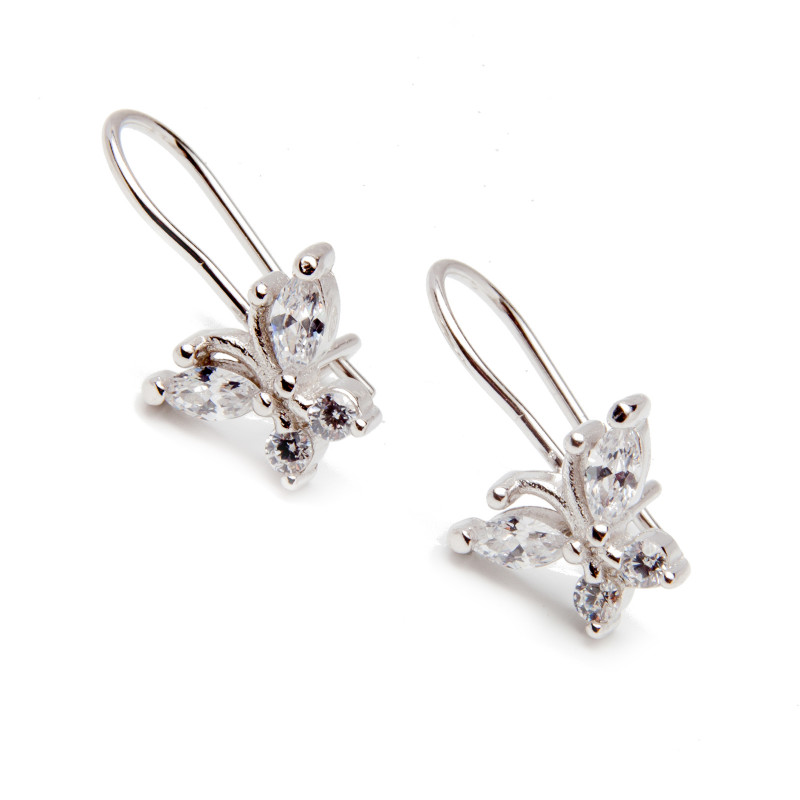 Srebrny kolczyk motyl cyrkonie