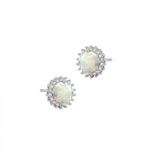 Srebrne kolczyki 925 Round Opal białe sztyft