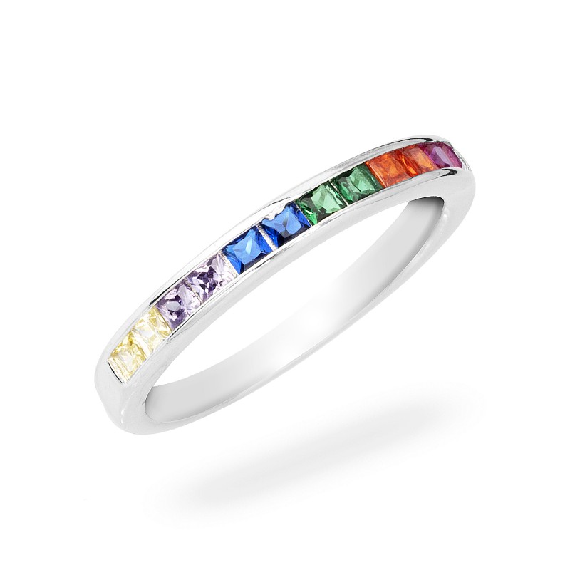 Srebrny Pierścionek 925 Rainbow Verde cyrkonia