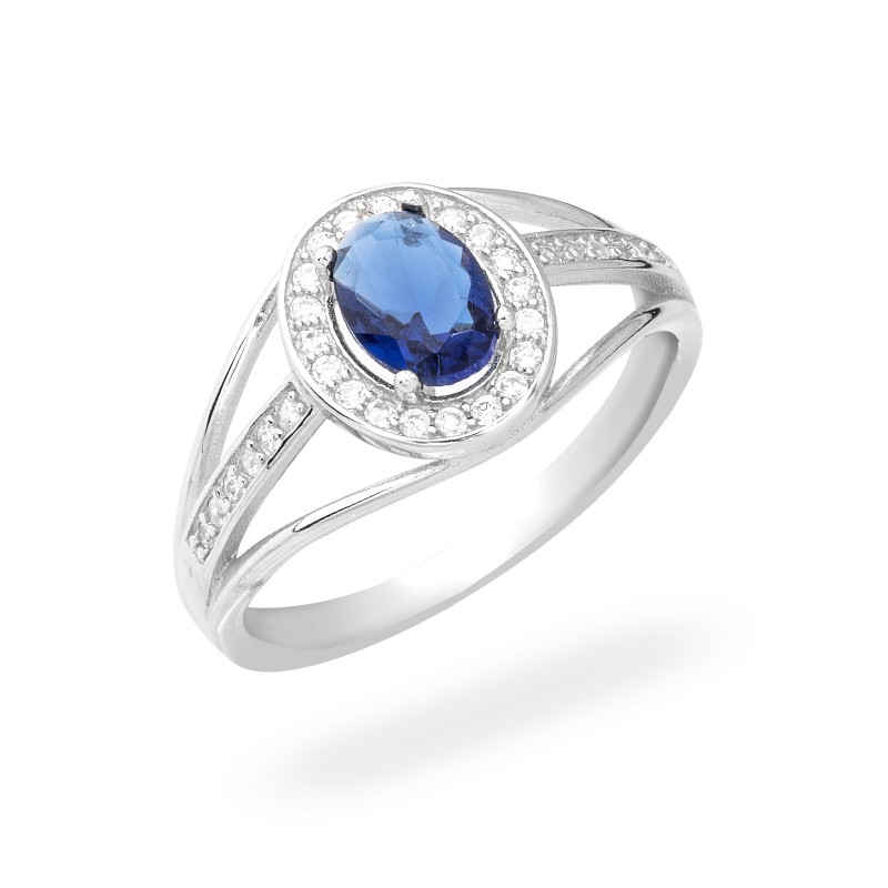 Srebrny Pierścionek 925 Navy Blue cyrkonia