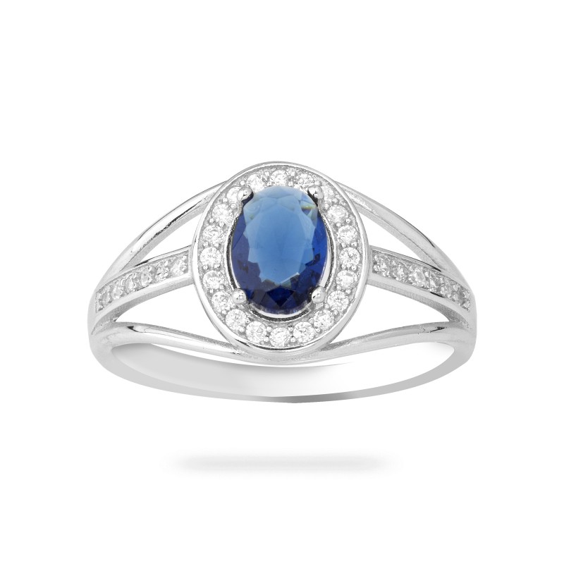 Srebrny Pierścionek 925 Navy Blue cyrkonia