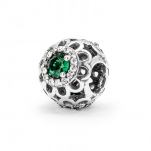 Srebrna zawieszka 925 Lustrzana Stokrotka zielona charms