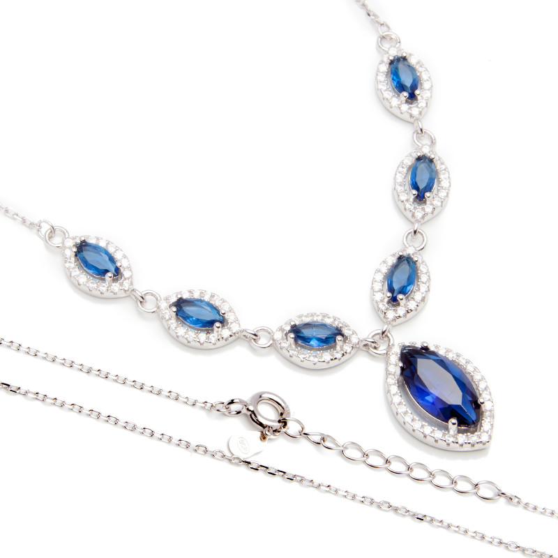 Srebrny naszyjnik niebieskie cyrkonie