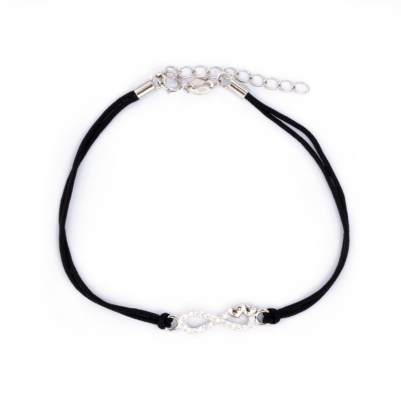 Srebrna bransoletka 925 Miłość Nieskończona Czarny Sznurek