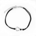 Srebrna bransoletka 925 Skrzydlate Serce Czarny Sznurek