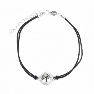 Srebrna bransoletka 925 Drzewko Szczęścia II Czarny Sznurek