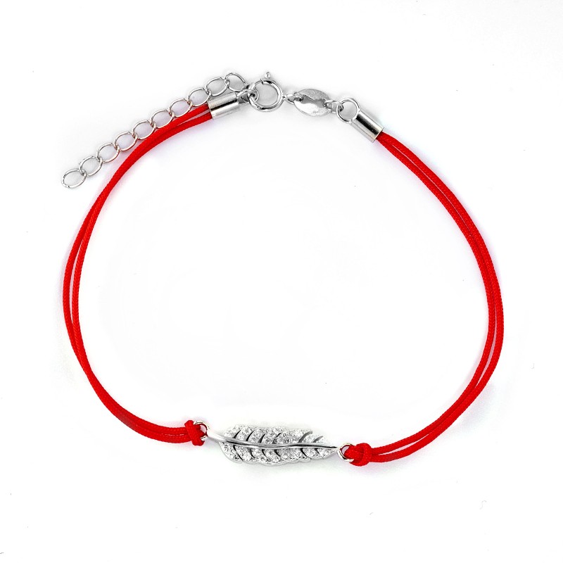 Srebrna bransoletka 925 Liść Czerwony Sznurek