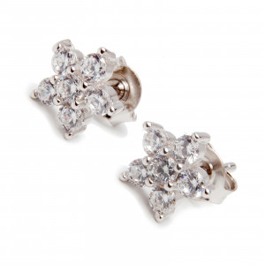 Srebrne kolczyki 925 kwiatek białe cyrkonie