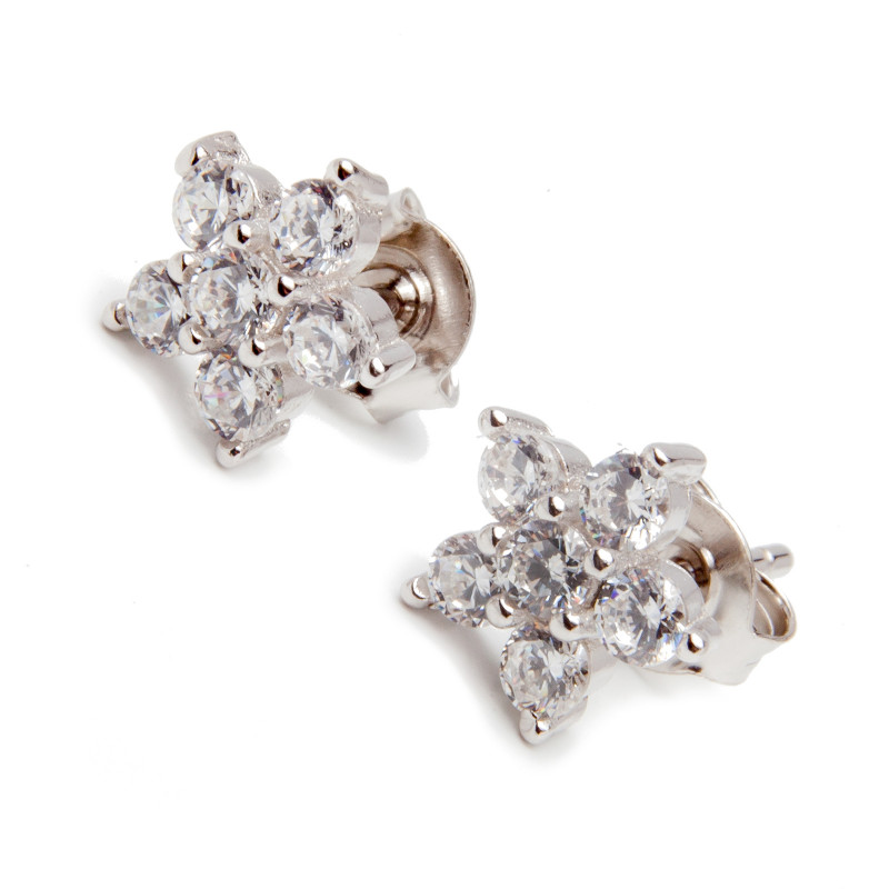 Srebrne kolczyki 925 kwiatek białe cyrkonie