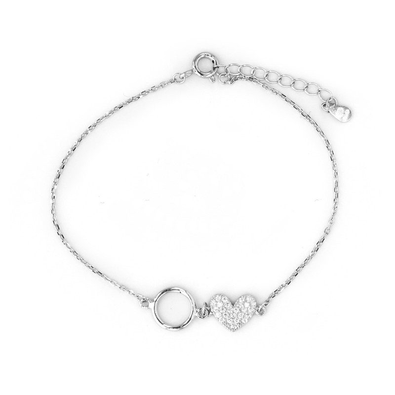 Srebrna Bransoletka 925 Koło Serc