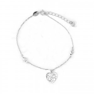 Srebrna Bransoletka 925 Ażurowe Serce kulki