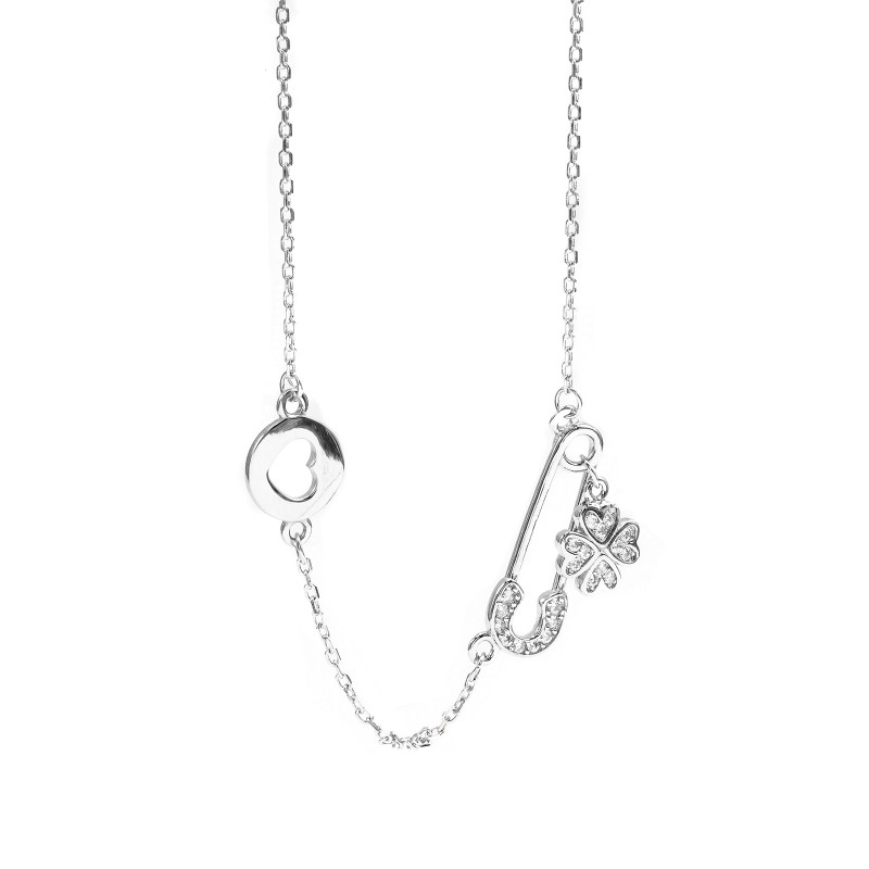 Srebrny naszyjnik celebrytka 925 Agrafka Szczęścia