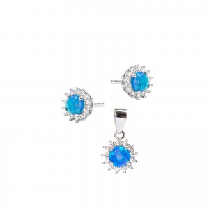 Srebrny komplet 925 kolczyki zawieszka Niebieski Opal