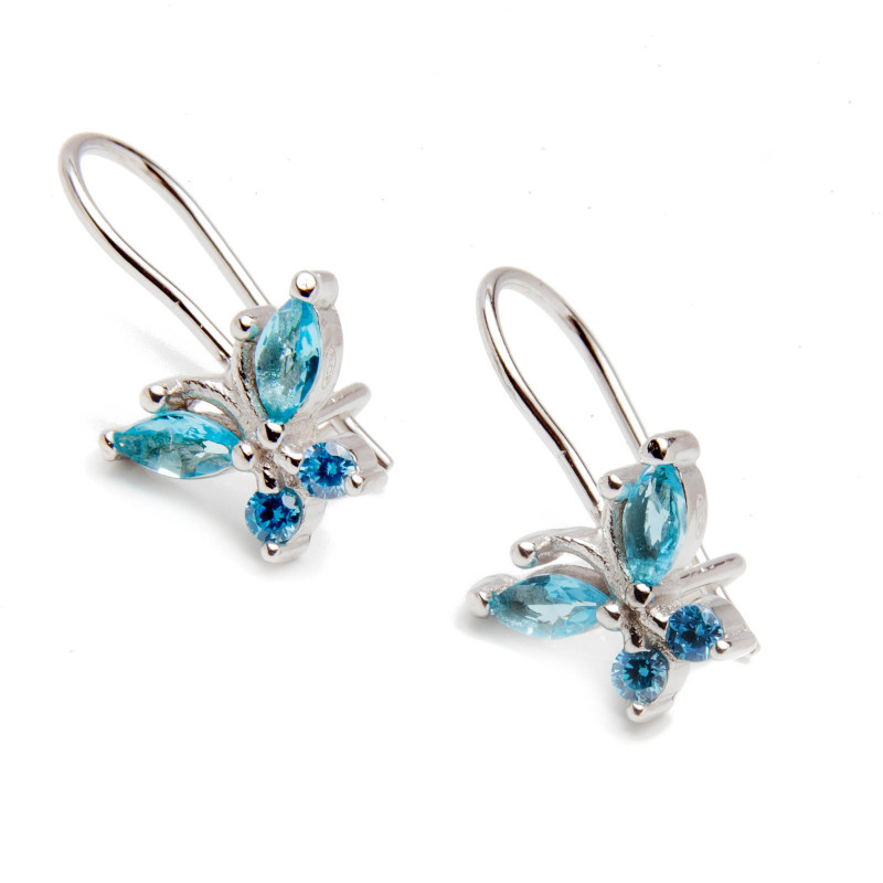 Srebrne kolczyki925 Motyl niebieskie cyrkonie