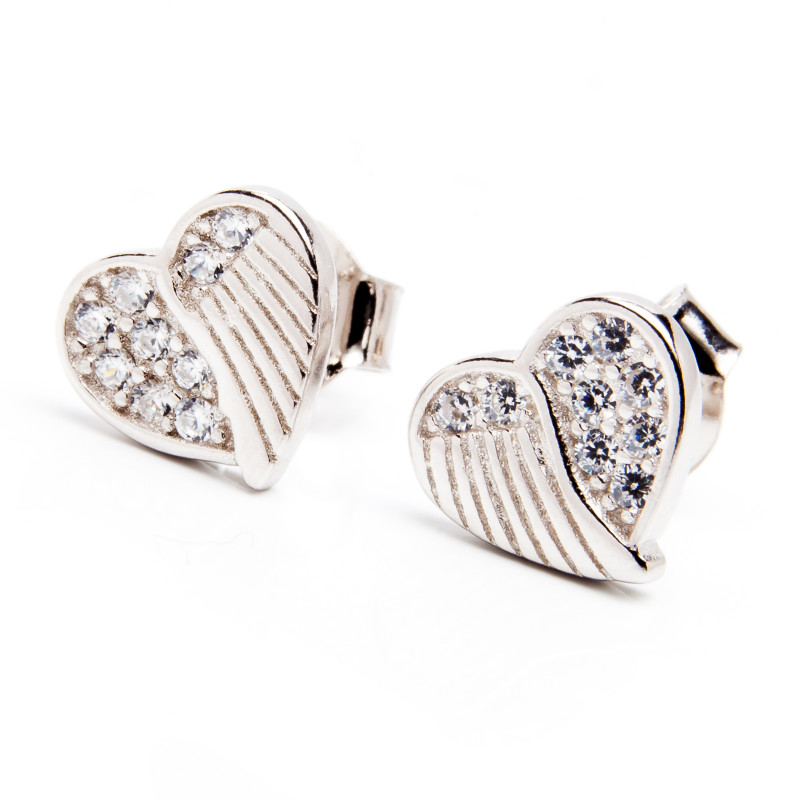 Srebrne kolczyki 925 serce cyrkonie