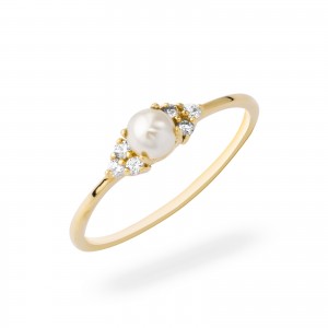 Złoty pierścionek zaręczynowy 585 Pearl Light