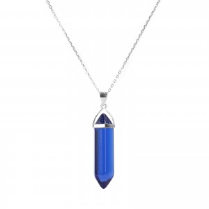 Srebrny naszyjnik 925 Szklany Kryształ Górski Niebieski