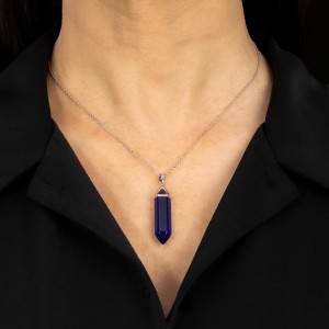 Srebrny naszyjnik 925 Szklany Kryształ Górski Niebieski