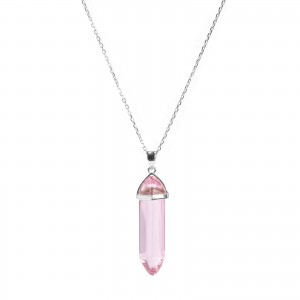 Srebrny naszyjnik 925 Szklany Kryształ Górski Różowy