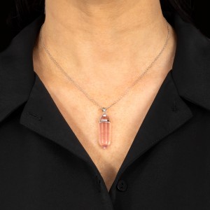 Srebrny naszyjnik 925 Szklany Kryształ Górski Różowy