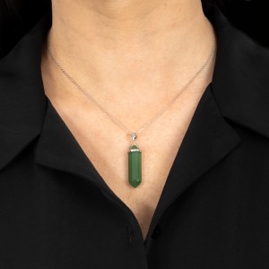 Srebrny naszyjnik 925 Szklany Kryształ Górski Zielony