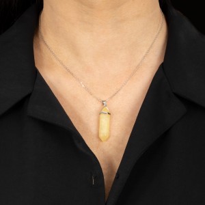 Srebrny naszyjnik 925 Szklany Kryształ Górski Żółty