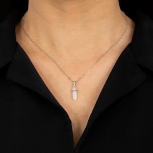 Srebrny naszyjnik 925 Szklany Kryształ Górski Biały