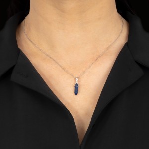 Srebrny naszyjnik 925 Szklany Kryształ Górski Navy