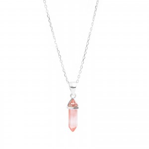 Srebrny naszyjnik 925 Szklany Kryształ Górski Pink