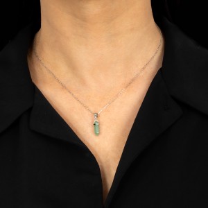 Srebrny naszyjnik 925 Szklany Kryształ Górski Green