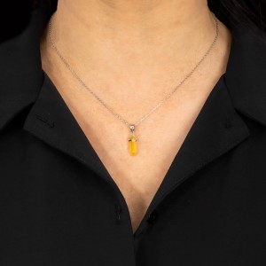 Srebrny naszyjnik 925 Szklany Kryształ Górski Yellow