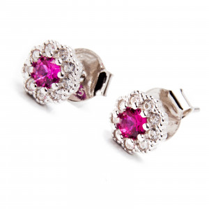 Srebrne kolczyki 925 kwiat różowa cyrkonia