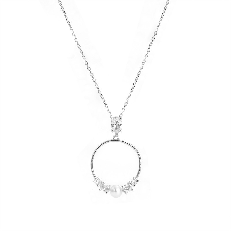 Srebrny naszyjnik 925 Pearls Ring biała cyrkonia
