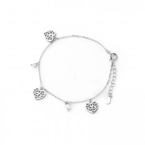 Srebrna bransoletka 925 Perła Ażurowe Serca