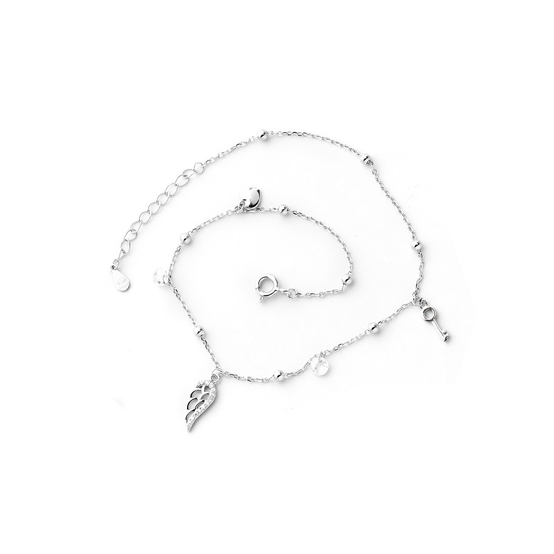 Srebrna bransoletka na nogę 925 Klucz Skrzydło