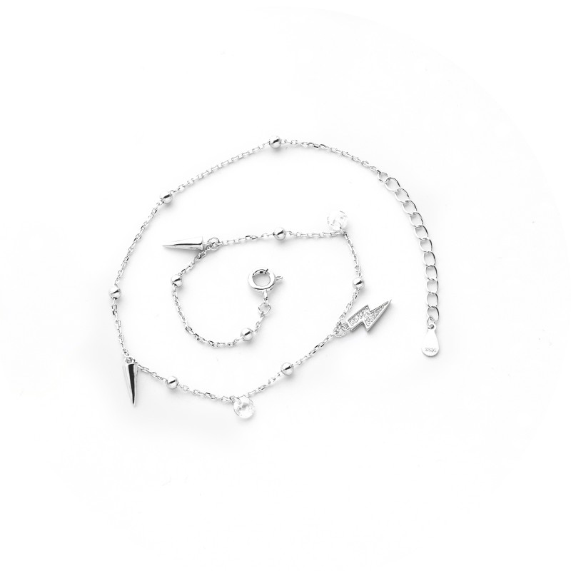 Srebrna Bransoletka na nogę 925 Błyskawica cyrkonia