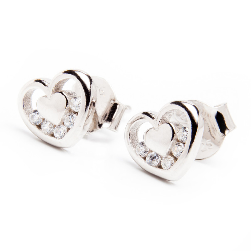 Srebrne kolczyki 925 serce cyrkonie