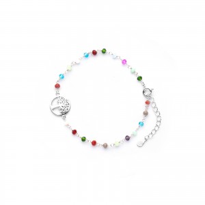 Srebrna Bransoletka 925 Kolorowe Kamienie Drzewko Szczęścia