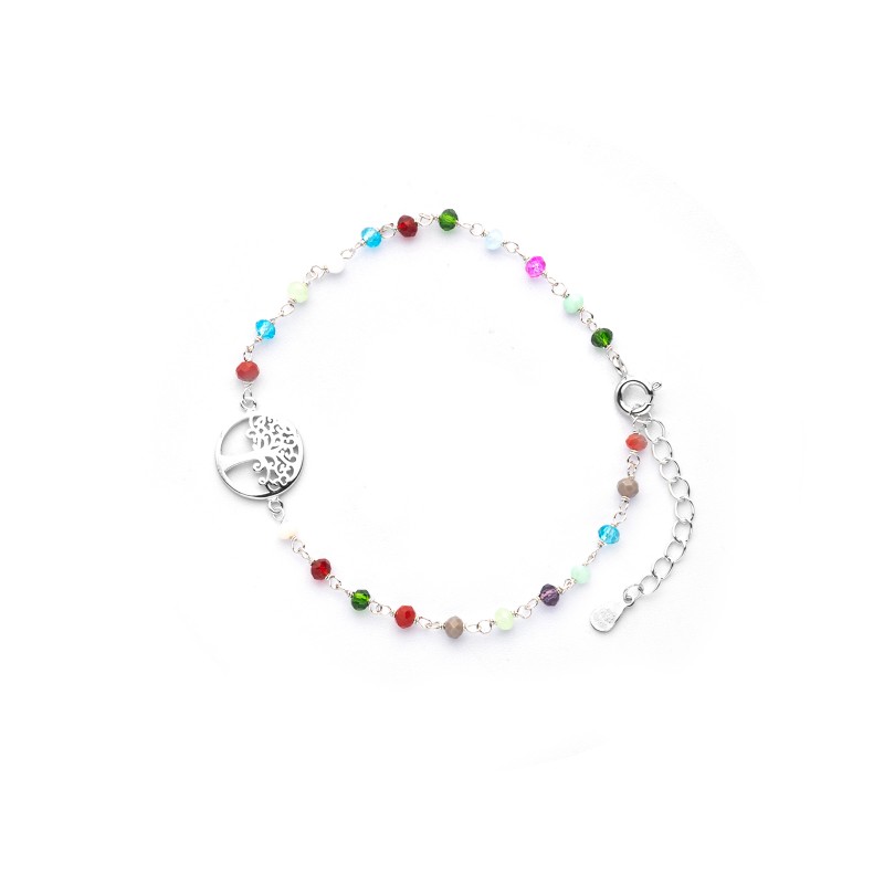 Srebrna Bransoletka 925 Kolorowe koraliki Drzewko Szczęścia
