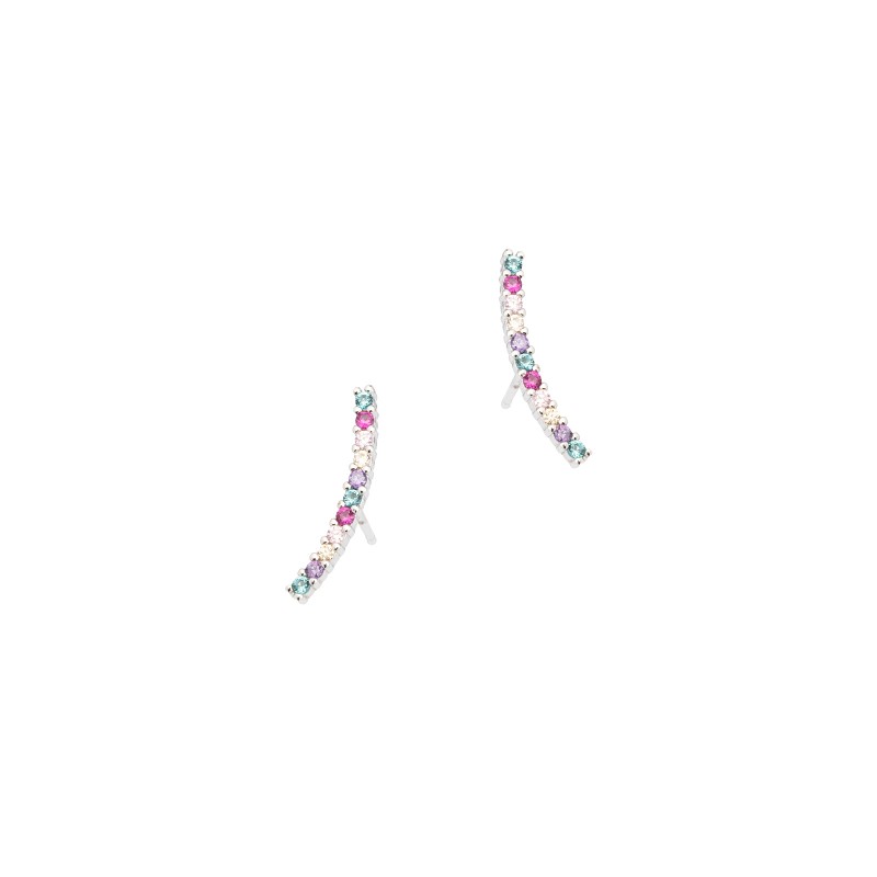 Srebrne Kolczyki 925 Łuk Cyrkonia sztyft Multikolor