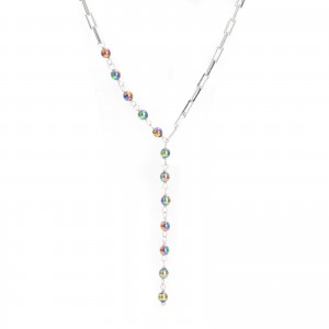 Srebrny naszyjnik 925 Kolorowe Koraliki Ankier