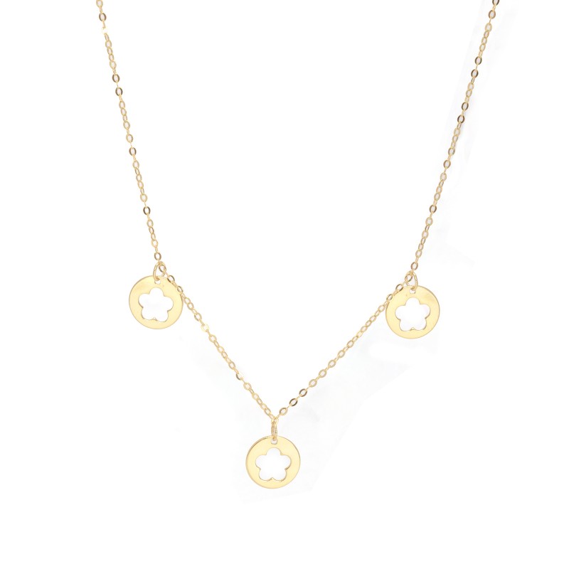 Złoty naszyjnik 585 Potrójne Kwiatki celebrytka