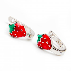 Srebrne kolczyki 925 dla małej damy - truskawka