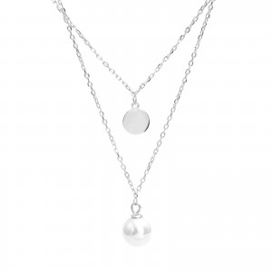 Srebrny podwójny naszyjnik 925 Perła Ankier Koło