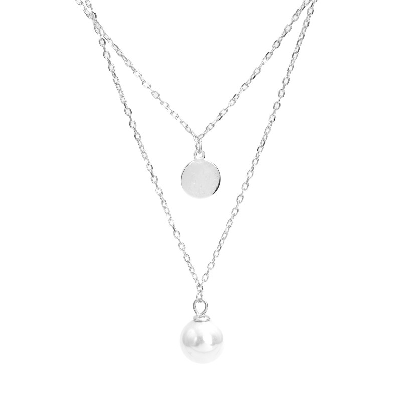 Srebrny podwójny naszyjnik 925 Perła Ankier Koło