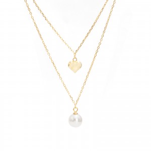Srebrny podwójny pozłacany naszyjnik 925 Perła Serce