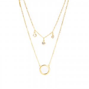 Pozłacany podwójny naszyjnik 925 Koło Cyrkonie