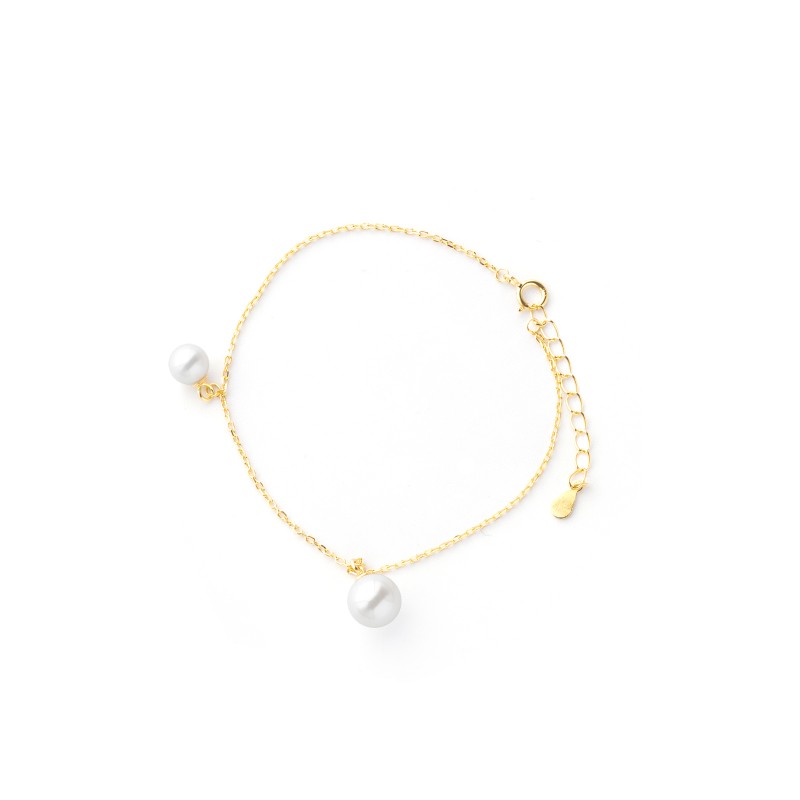 Srebrna Pozłacana Bransoletka 925 Perła Ankier